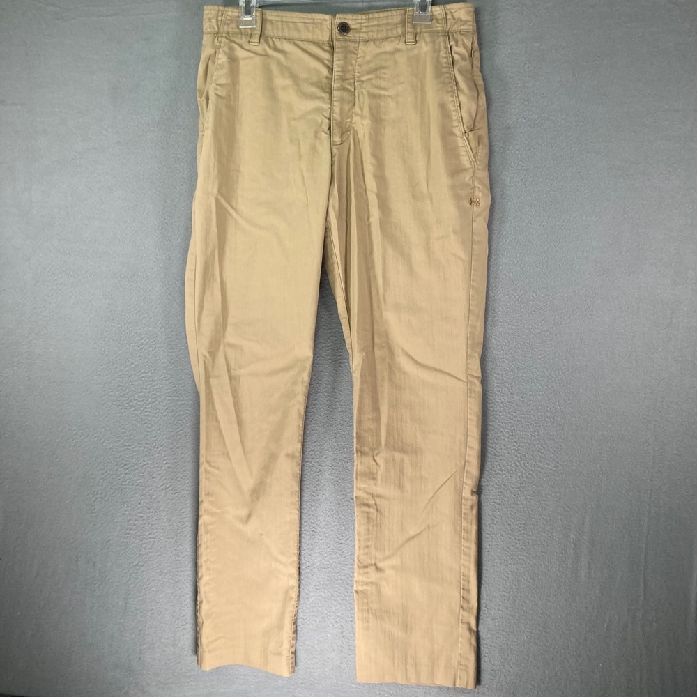 Under Armour Mens Chino Pants 34x32 Tan‎ Flat Front Straight Golf Casual
